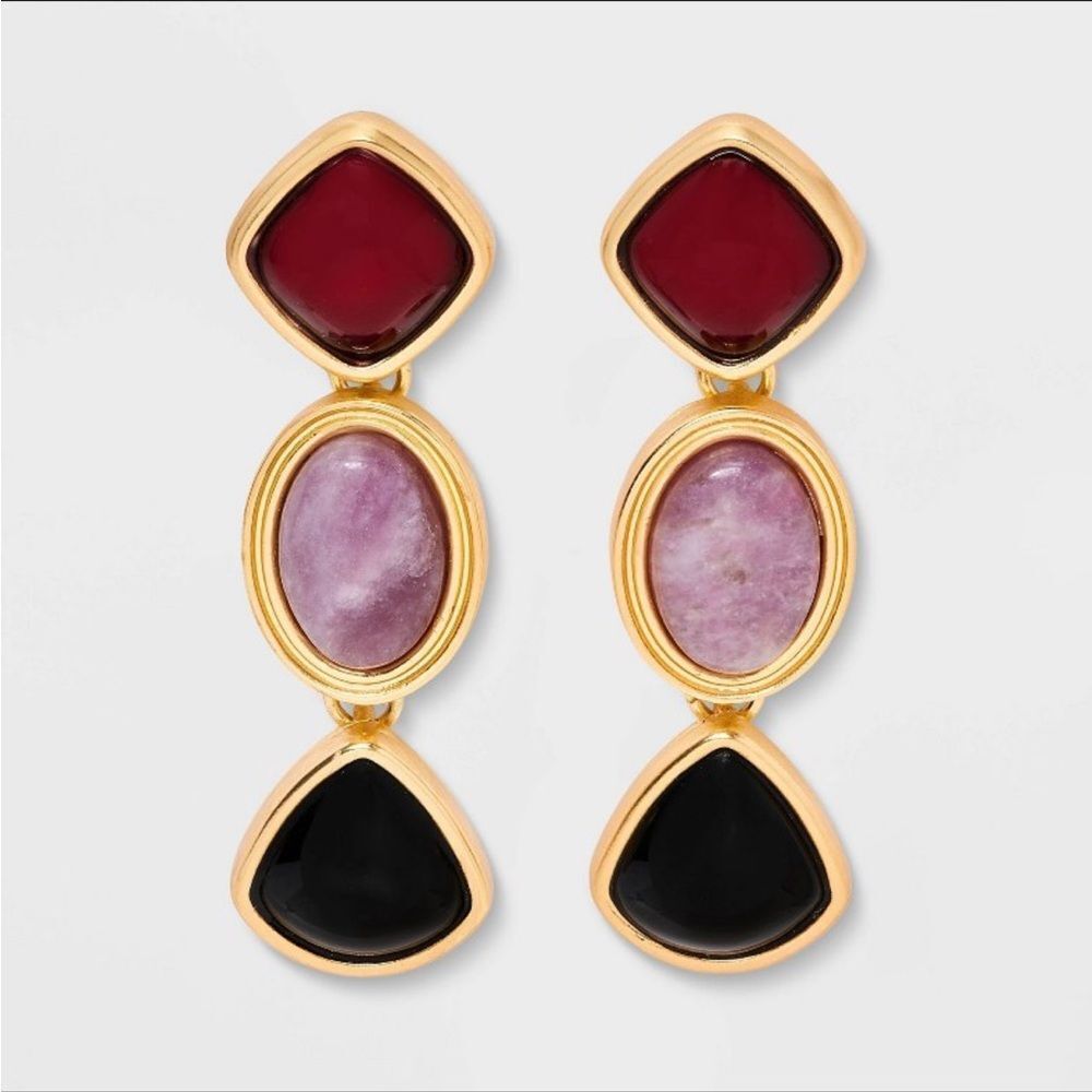 ✨NWT✨ Mixed Lepidolite Semi-precious Stone Drop Earrings Universal Thread Gold